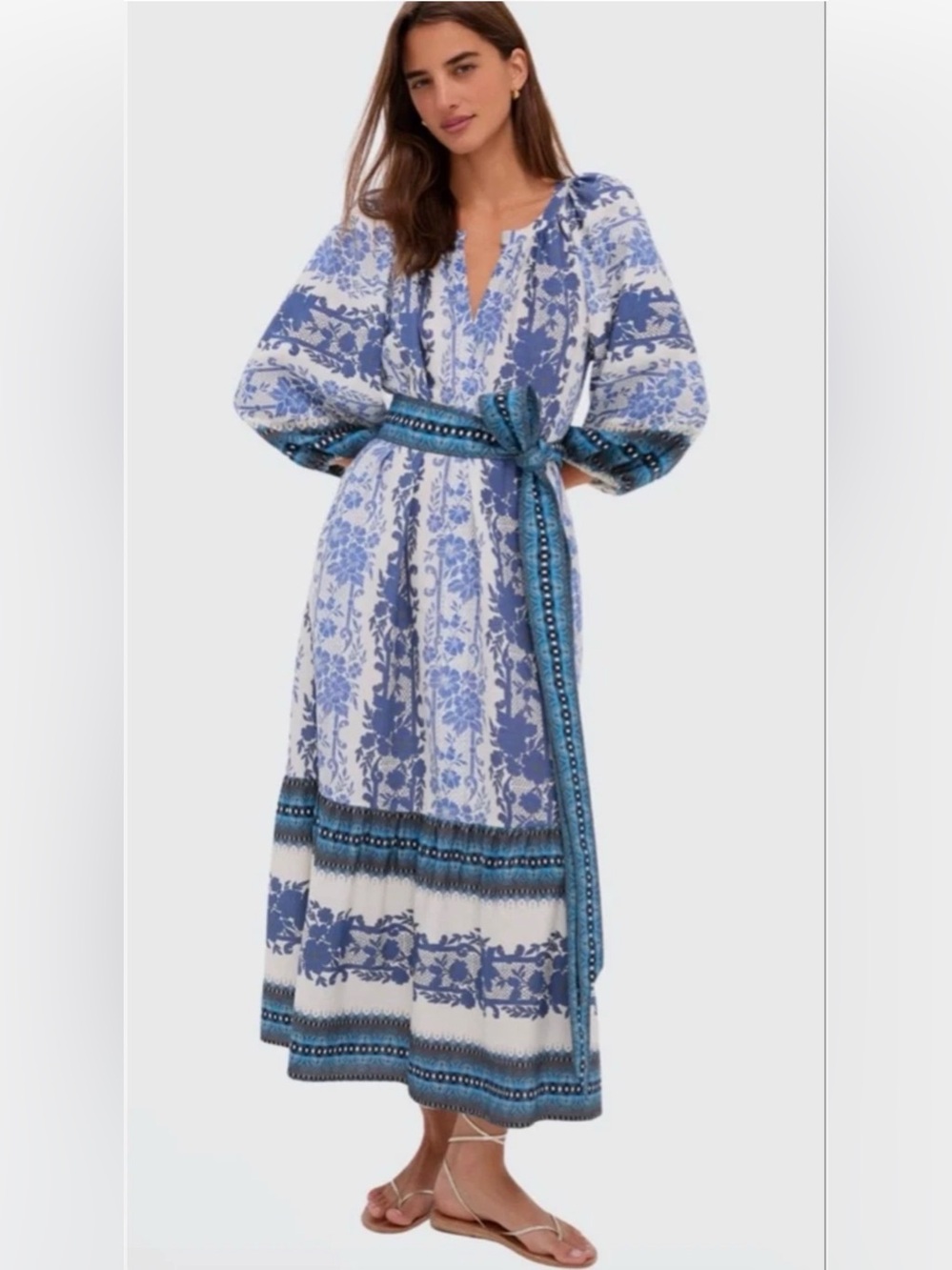 Tuckernuck Blue and White Floral Tie-Waist Maxi Dress